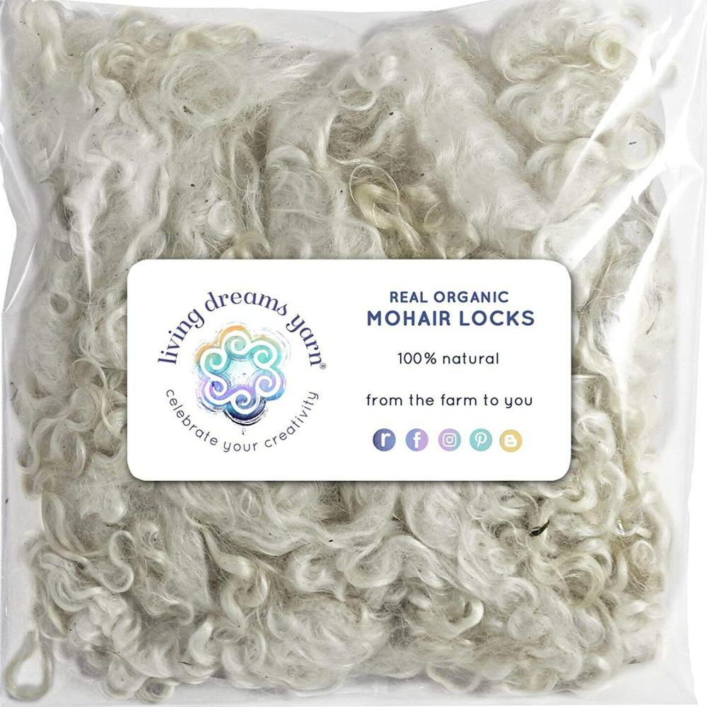 WHITE MOHAIR LOCKS. Organic Hand-Dyed Curly Wool for Rooting Doll Hair, Felting, Blending, Spinning. 1oz White |   Felting Felting Felting