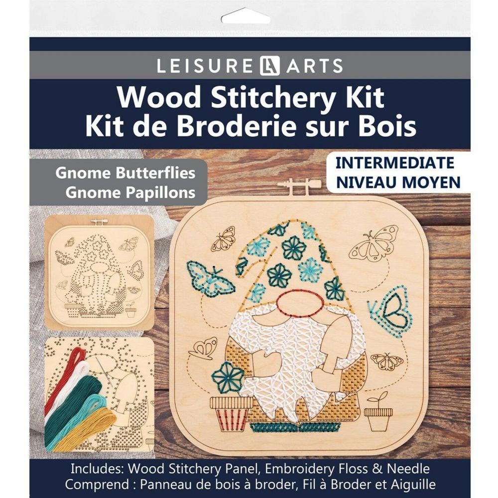 Wood Stitched String Art Kit with Gnome Butterflies in square hoop – adult or kids craft – craft kits for teens – string art kit for adults – 3d string art – 3d string art kit for kids – 9″  |   Hoops & Frames Hoops & Frames Hoops & Frames