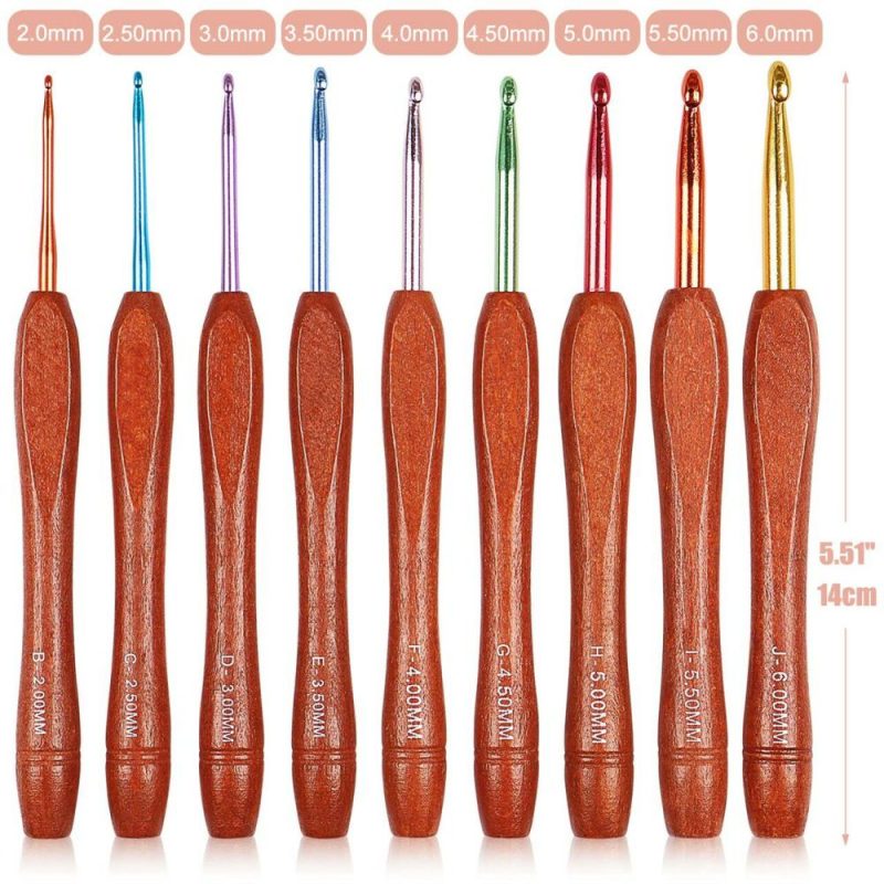 Wooden Crochet Hooks Ergonomic Crochet Kit for Beginners, 9PCS Bamboo Crochet Hook Set Multicolor Aluminum Crochet Needles for Crocheting Yarn 2-6mm(B-J), Lightweight Knitting Crochet Supplies  |   Knitting Supplies Knitting & Crochet Knitting Supplies