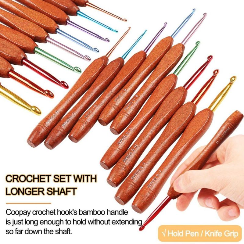 Wooden Crochet Hooks Ergonomic Crochet Kit for Beginners, 9PCS Bamboo Crochet Hook Set Multicolor Aluminum Crochet Needles for Crocheting Yarn 2-6mm(B-J), Lightweight Knitting Crochet Supplies  |   Knitting Supplies Knitting & Crochet Knitting Supplies