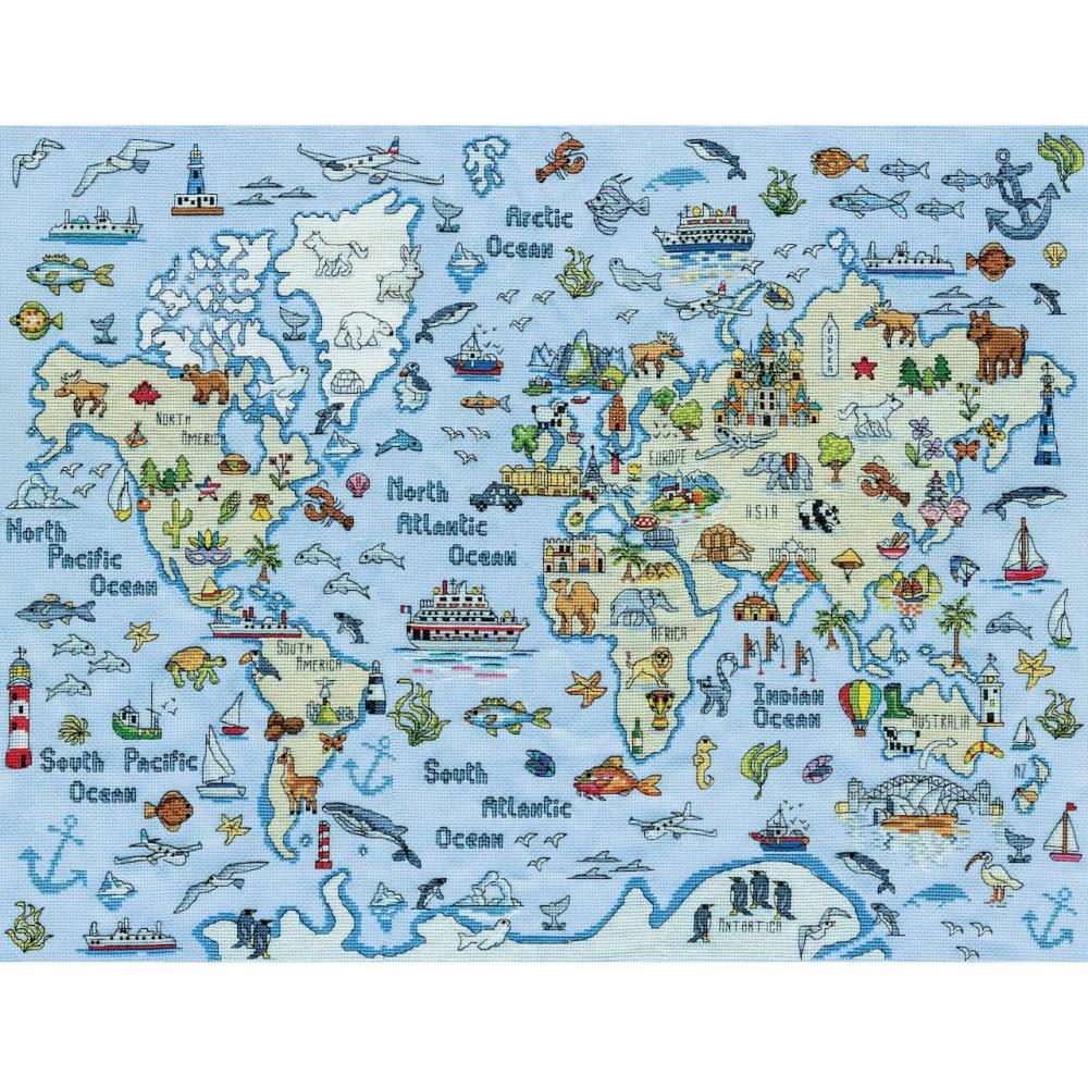 World Map Counted Cross Stitch Kit  |   Cross Stitch & Embroidery Cross Stitch & Embroidery Cross Stitch & Embroidery