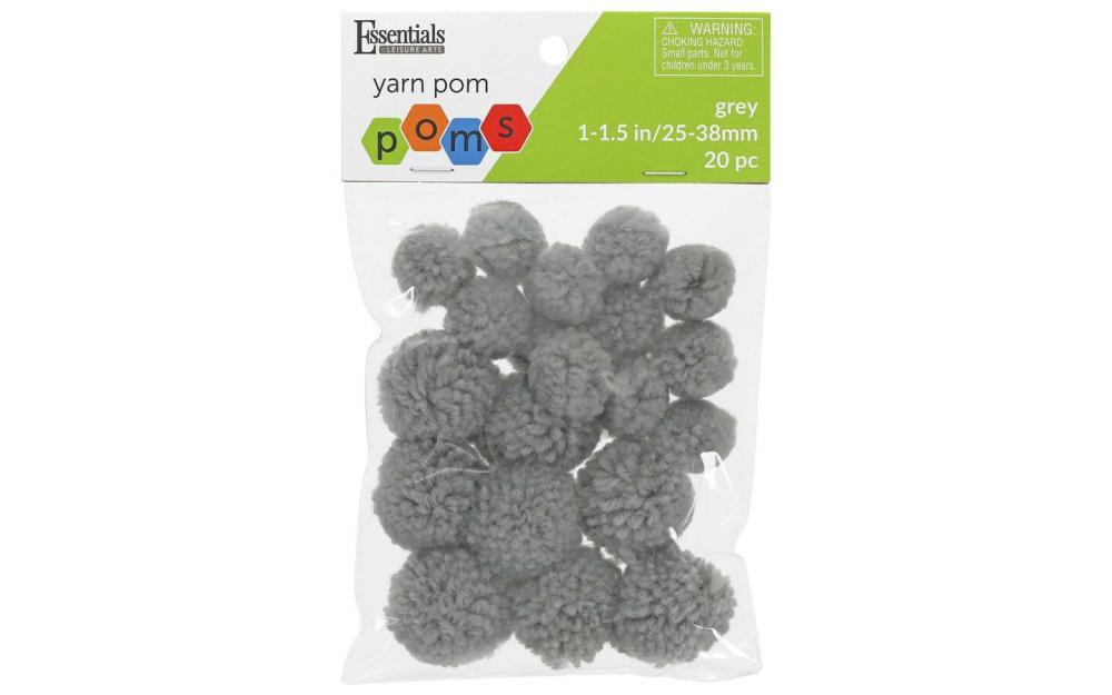 Yarn Pom Poms – Grey – 1″ to 1.5″ – 20 piece pom poms and crafts – gray pompoms for crafts – craft pom poms – puff balls for crafts  |   Basic Yarn Basic Yarn Basic Yarn