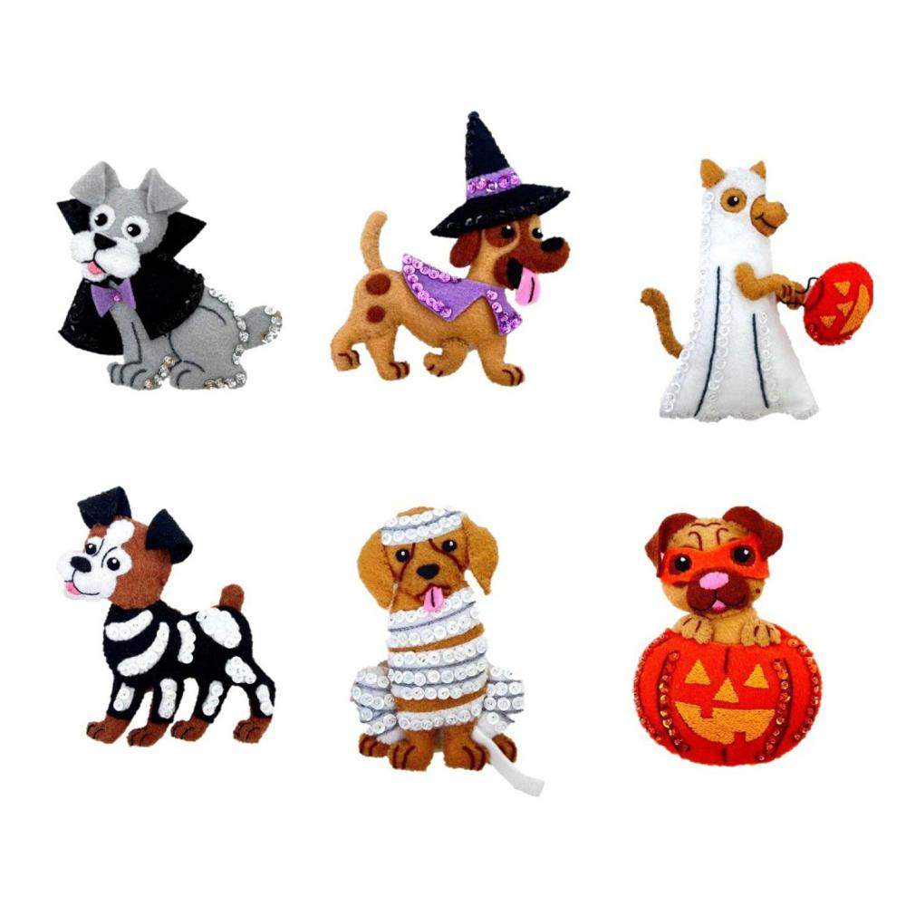 Felt Ornaments Applique Kit Set Of 6-Trick Or Treat Puppies  |   Felting Felting Felting