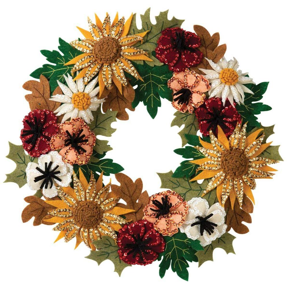 Floral Fall Wreath Felt & Sequin Kit Multicolor |   Felting Felting Felting