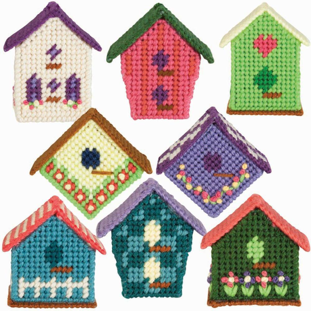 Bright Birdhouses Ornaments Plastic Canvas Kit Multicolor |   Needlepoint Needlepoint Multicolor