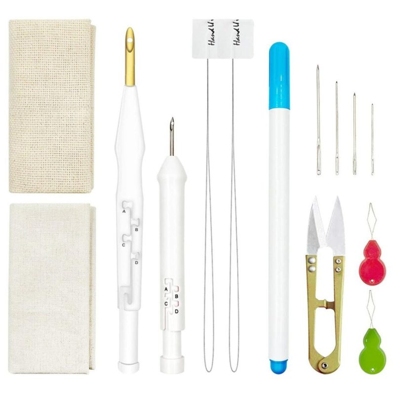 Embroidery Punch Rug Punch Beginner Kit, 2 Different Adjustable Punch Needle Tool with 9″x9″ Monk’s Cloth and Pita Cloth  |   Rug Tufting Needlework & Fiber Arts Rug Tufting