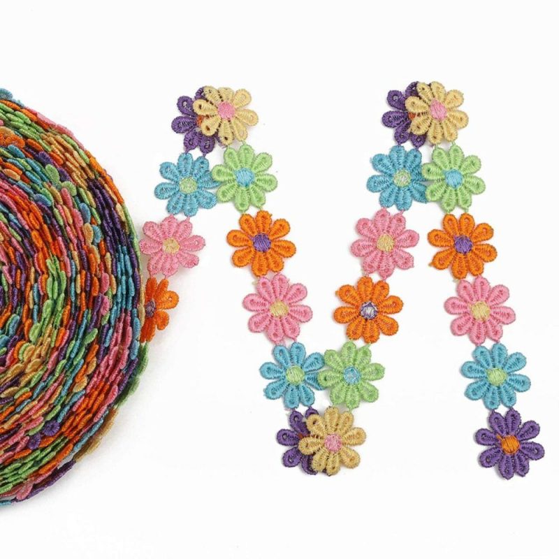 Colorful Daisy Flower Lace Trim Knitting Wedding Embroidered DIY Handmade Patchwork Ribbon Sewing Supplies Crafts 2.5CM Wide 7Yards/Lot  |   Knitting Supplies Knitting & Crochet Knitting Supplies