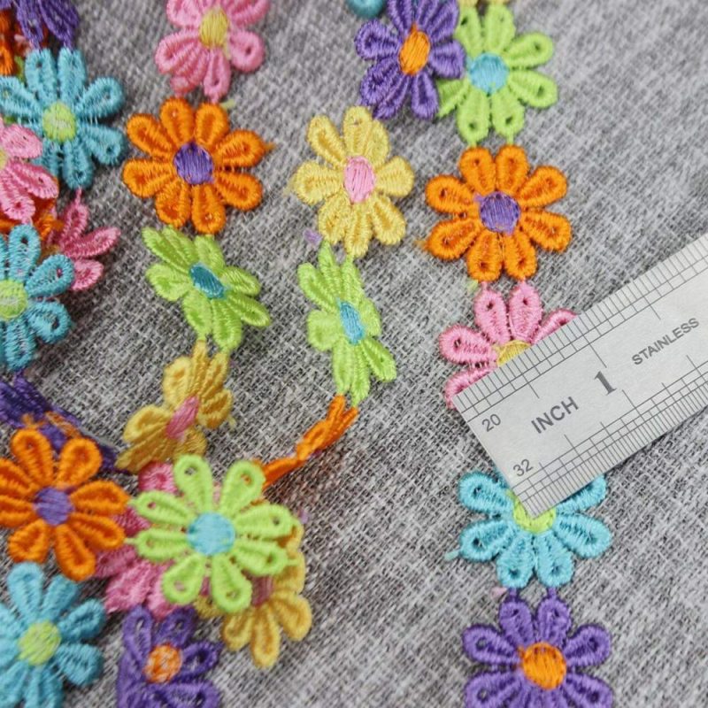 Colorful Daisy Flower Lace Trim Knitting Wedding Embroidered DIY Handmade Patchwork Ribbon Sewing Supplies Crafts 2.5CM Wide 7Yards/Lot  |   Knitting Supplies Knitting & Crochet Knitting Supplies