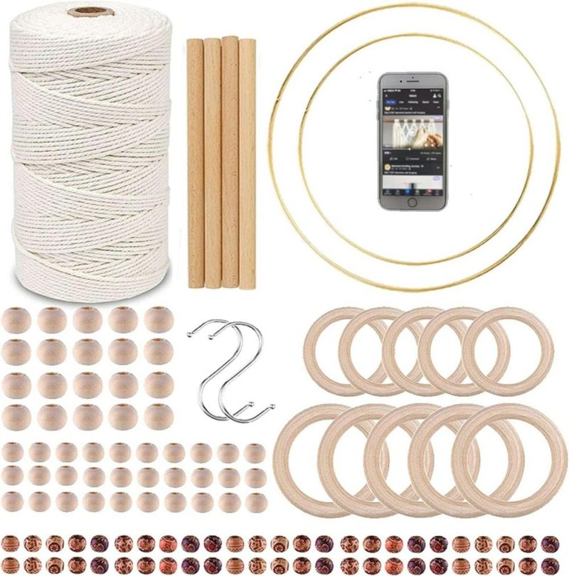 Macrame Kit, All in Macrame Supplies 109Yards X 3Mm Macrame Cord,Diy Macrame Kit for Adults Beginners, Macrame Beads with Wooden Rings and Wooden Sticks for Macrame Plant Hanger Kit 3Mm*109Yards Set |   Macrame Macrame 3Mm*109Yards Set