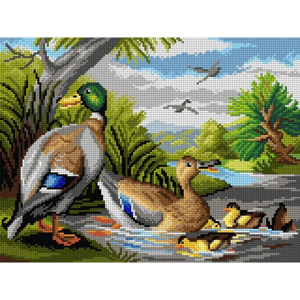 Gobelin Canvas For Halfstitch Without Yarn After Jacob Bogdani – Ducks In A River  |   Needlepoint Needlepoint Needlepoint