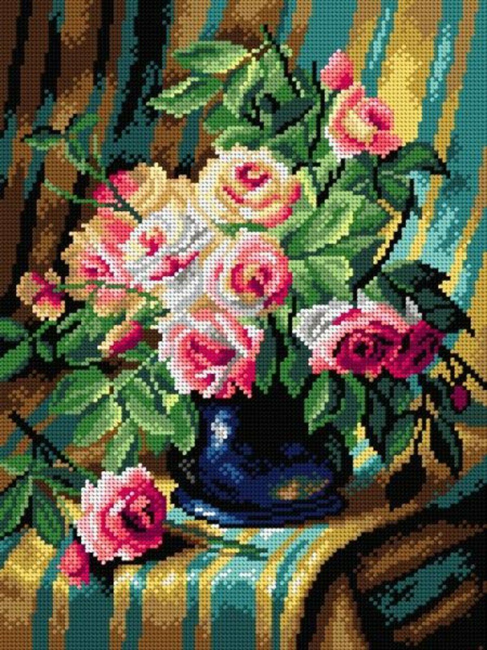 Needlepoint canvas for halfstitch without yarn after Frans Mortelmans – Still Life with Pink Roses 2899J – Printed Tapestry Canvas  |   Needlepoint Needlepoint Needlepoint