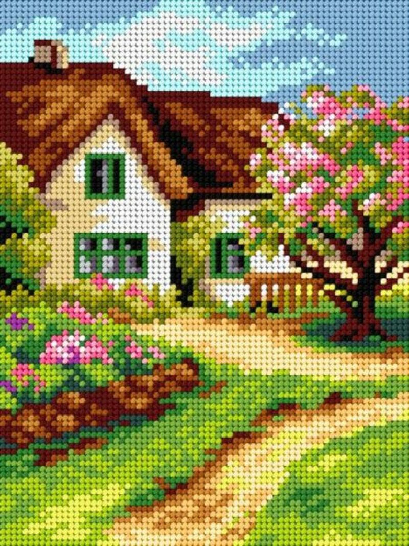 Needlepoint canvas for halfstitch without yarn Cottage 2832F – Printed Tapestry Canvas  |   Needlepoint Needlepoint Needlepoint